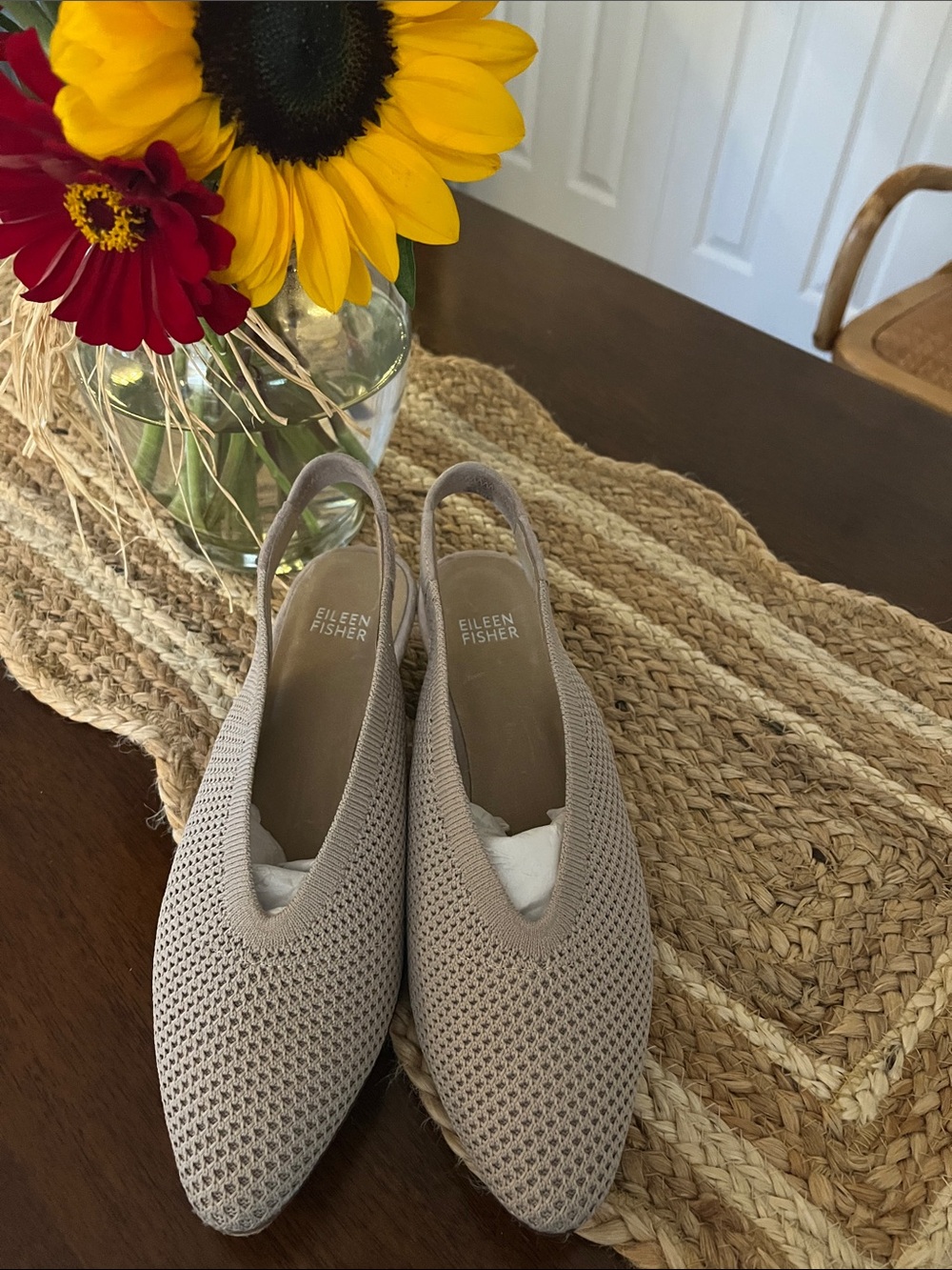 Eileen Fisher Beige Knit Slingback Mules